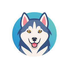 Naklejka premium Happy Husky Dog Cartoon Portrait in a Circle Design Element, Isolated