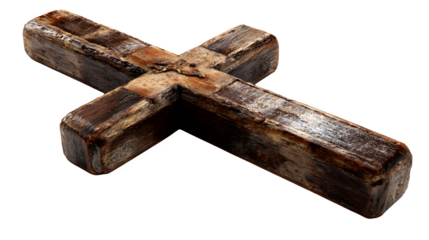 dark wooden Christian cross isolated on white background, HD realistic