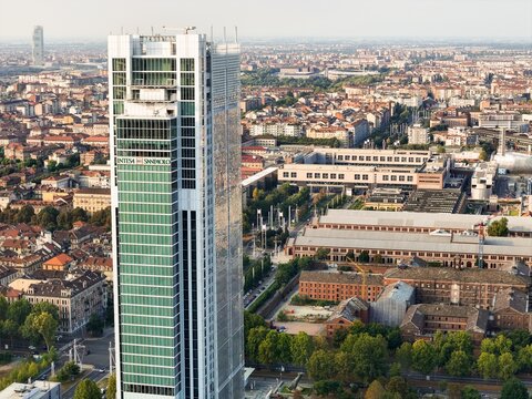 The skyscraper of the bank Intesa Sanpaolo headquarters in Turin.