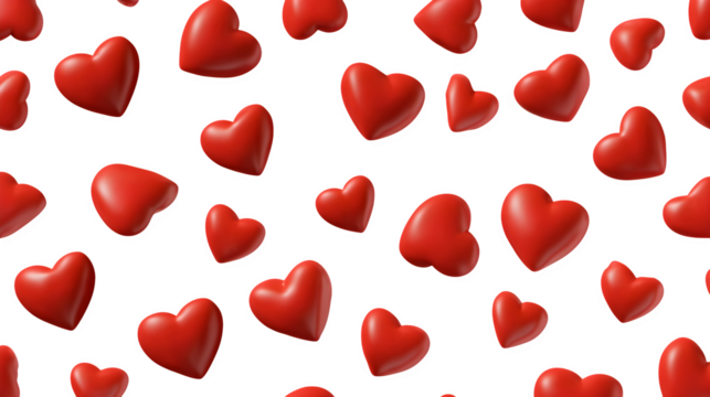 red hearts seamless texture pattern isolated on white background, HD realistic