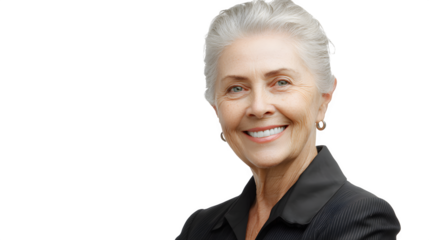 elderly businesswoman with grey hair isolated on white background, HD realistic