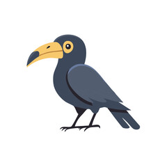 Obraz premium Illustrated bird standing with yellow beak, crow-like bird, vector art graphic of a raven or rook illustration