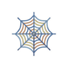 Intricate spiderweb design with blue outlines and alternating orange and yellow fill patterns for Halloween decoration.