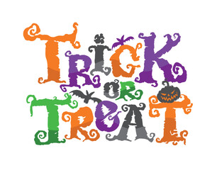 Obraz premium Happy Halloween set - Trick or treat – funny cute hand drawn doodle lettering label, t-shirt design, mug print, sticker print.