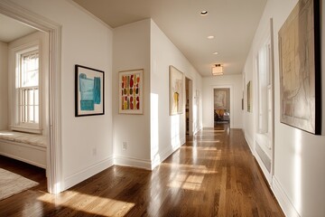 Obraz premium Sunlight-filled hallway with art