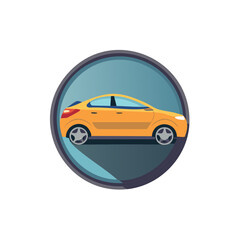 Obraz premium Illustration of a Modern Yellow Sedan on a Blue Circle Background