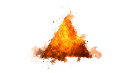fire and smoke forming triangle shape isolated on white background, HD realistic