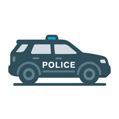 Flat Style Police Car Icon Design with Blue Light on Top