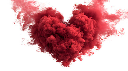red smoke in heart shape isolated on white background, HD realistic
