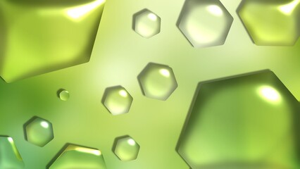 Green light background. Hexagon shape multi-sized with glossy effect. 4k green background