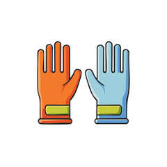 Obraz premium Two cleaning gloves, one orange, one blue, with light green accents, clean hand protection