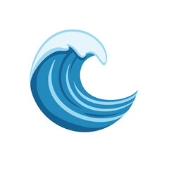 Obraz premium Stylized Ocean Wave Curving, Blue Water Tones and White Foam Crest, Vector Illustration