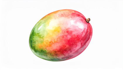 Obraz premium 水彩画のマンゴー – 柔らかな自然色で描かれた南国フルーツイラスト Watercolor Illustration of Mango – Soft Natural Colors Tropical Fruit