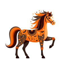 Halloween Themed Orange Horse Illustration on Transparent Background Featuring Bat and Leaf Designs for Festive Autumn Celebrations