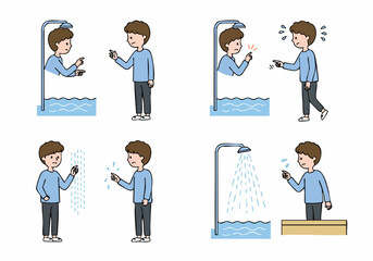 Illustrations Depicting Common Shower Problems, Water Temperature Issues, Low Pressure, and User Dissatisfaction with Bathroom Fixtures