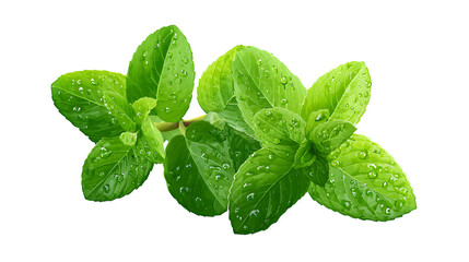 fresh green mint leaves isolated on white background, HD realistic