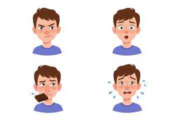 Cartoon Boy's Disgusted Reaction to Chocolate: From Annoyance to Nausea and Distress, a Sequence of Unpleasant Feelings and Sickness