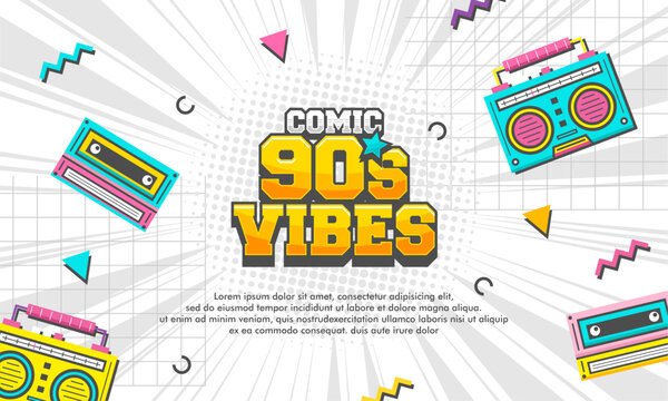 Comic cartoon pop art 90s vibes theme with retro elements background