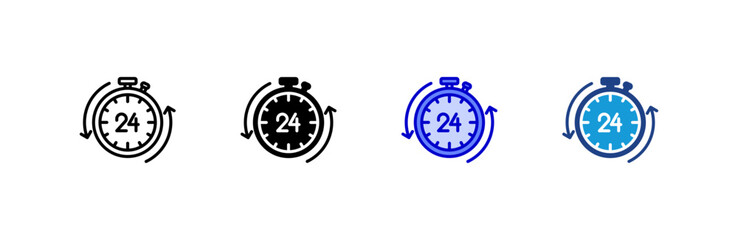 Open 24 Hours icon set multiple style collection.