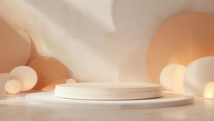 Fototapeta premium 3D rendering abstract pastel simple geometric shapes with minimal displays podium or pedestal for mock up and products presentation background.