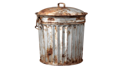rustic metal trash can isolated on white background, HD realistic