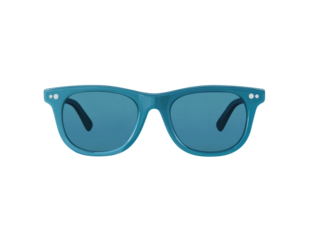 A pair of classic style sunglasses featuring blue tinted lenses and a transparent frame, suitable for outdoor use in summer.