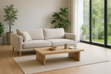 Fototapeta premium Modern living room with cozy sofa and natural light