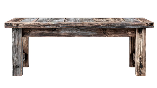 rustic wooden table isolated on white background, HD realistic