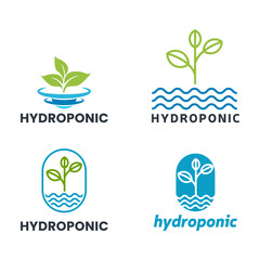 Clean Hydroponic Branding Icons Featuring Water Flow and Foliage