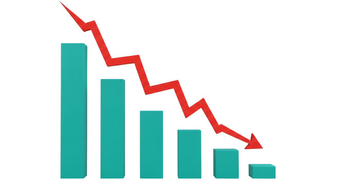 Falling Bar Chart with a Red Arrow. The turquoise bars are descending while the red arrow points down to the right.