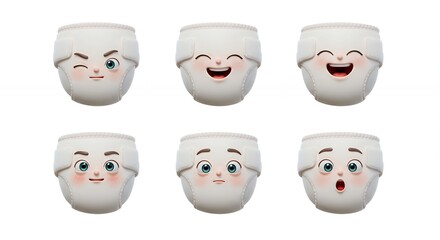 Cartoon diaper faces with various expressions