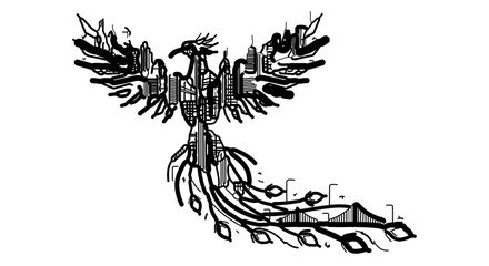 Obraz premium Phoenix bird city skyline illustration art graphic design for print and digital creative projects
