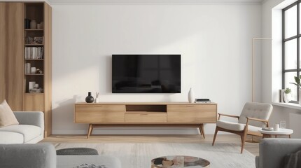 Fototapeta premium TV on the wall of modern living room