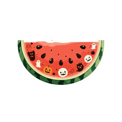 Pixelated Watermelon Slice with Halloween Decorations on a Transparent Background