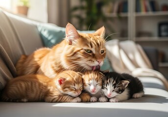 A vibrant collection of diverse tropical parrots perched on a sturdy wooden branch, showcasing their colorful plumage and striking beauty in a natural aviary setting.