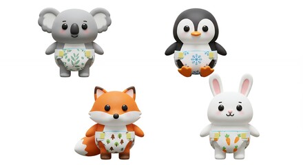 Obraz premium Cute stuffed animals in diapers