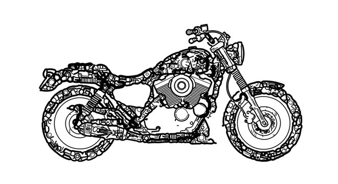 Detailed motorcycle line art illustration for coloring book pages and motorcycle enthusiasts design vector art 100