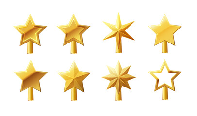 Christmas gold tree topper vector. 3d realistic golden star decoration in , decorative traditional shiny design for top of Xmas pine tree. Vector