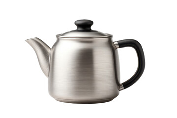 Fototapeta premium A sleek, metallic teapot with a curved spout and a comfortable handle, showcasing a modern design with a brushed finish.