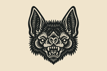 Bat head engraving style vector illustration