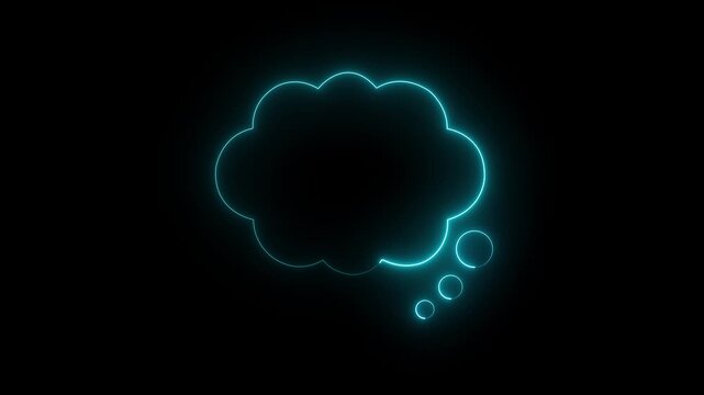 glowing neon Chat bubble icon animation on black background. Text message animated icon. Text bubble showing up. Neon message cloud shape text box animation. Talk balloon.
