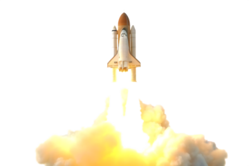 Space shuttle launch with smoke isolated on a transparent background