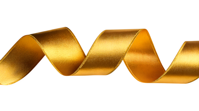 golden satin ribbon string band isolated on white background, HD realistic