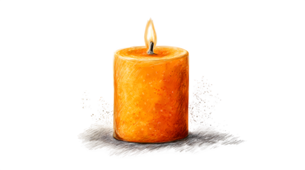 sketch hand-drawn orange candle illustration isolated on white background, HD realistic