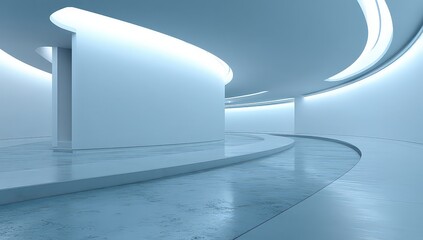 Obraz premium Futuristic Minimalist Light Blue Interior Design