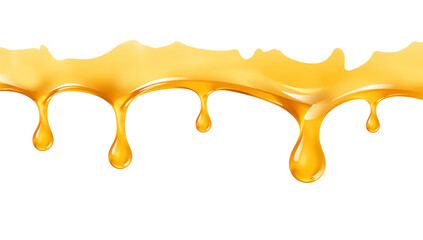 Golden dripping liquid, flowing with viscosity, vector illustration on transparent isolated