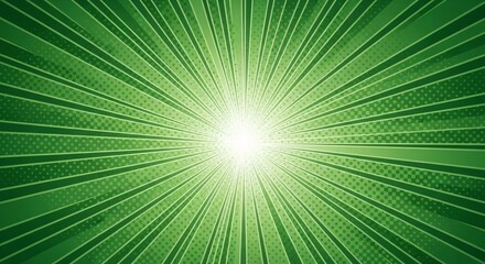 Fototapeta premium Green comic style background with radiating lines and halftone dots