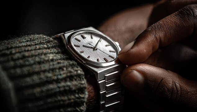 Close-up of a wristwatch on a person's arm