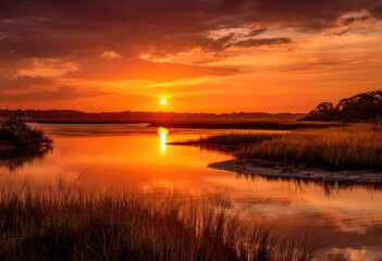 Fototapeta premium Sunset over a tranquil waterway