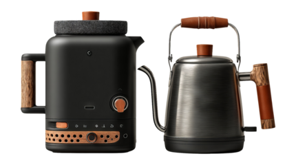 Set of Two Modern Electric Teapots Isolated on Transparent Background